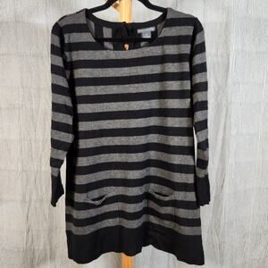 Chelsea Theodore XL $85 Black Gray Stripe Tie Back Tunic Sweater Dark Academia